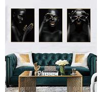 UGZDEA African Woman Canvas Pictures, Set of 3, Gold Collection, Black Women's Poster, Modern Decoration Poster, No Framed(3x40x50cm,F)
