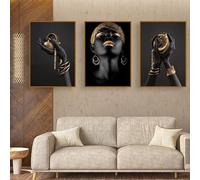 UGZDEA African Woman Canvas Pictures, Set of 3, Gold Collection, Black Women's Poster, Modern Decoration Poster, No Framed(3x80x120cm,A)
