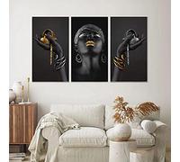 UGZDEA African Woman Canvas Pictures, Set of 3, Gold Collection, Black Women's Poster, Modern Decoration Poster, No Framed(3x60x90cm,D)