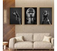 UGZDEA African Woman Canvas Pictures, Set of 3, Gold Collection, Black Women's Poster, Modern Decoration Poster, No Framed(3x70x100cm,C)