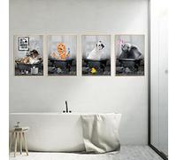UGZDEA Animal in the Bathtub Canvas Pictures, Black White Giraffe Bear Elephant Cow Alpaca Bathroom Poster Modern Home Decor No Frame(N,4x20x30cm)
