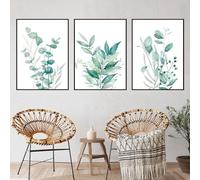 UGZDEA Canvas Posters Set of 3, Modern Triptych Watercolour Green Plants Posters Print Painting Plant Leaves Living Room Bedroom Decoration Picture without Frame (3x30x40cm,C)