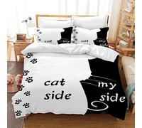 UGZDEA Cat Side and My Side Duvet Cover Set 200x200cm, Bed Linen 3-Piece Set Black White Soft Microfibre Quilting Board Set for Adults Bedroom Decoration (Double(200x200cm), B)