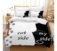 UGZDEA Cat Side and My Side Duvet Cover Set 260x240cm, Bed Linen 3-Piece Set Black White Soft Microfibre Quilting Board Set for Adults Bedroom Decoration (B, Super King(260x240cm))