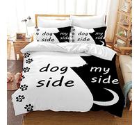 UGZDEA Dog Side and My Side Duvet Cover Set 135x200cm, Bed Linen 3-Piece Set Black White Soft Microfibre Quilting Board Set for Adults Bedroom Decoration (Single(135x200cm), A)