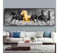 UGZDEA Horse Canvas Poster, Seven Running Black and Gold Horses Animals Canvas Painting, Living Room, Bedroom Decoration Picture, Without Frame(A,30x90cm)