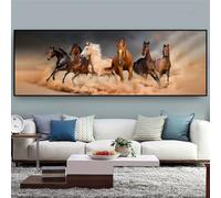 UGZDEA Horse Canvas Poster, Seven Running Black and Gold Horses Animals Canvas Painting, Living Room, Bedroom Decoration Picture, Without Frame(B,70x210cm)
