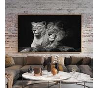 UGZDEA Lion Canvas Pictures, Black White Lion and Lioness Poster Painting Animal Pictures Modern Living Room Bedroom Home Decor - No Frame(C,80x160cm)