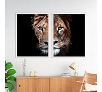 UGZDEA Lion Canvas Pictures, Black White Lion and Lioness Poster Painting Animal Pictures Modern Living Room Bedroom Home Decor - No Frame(A,2x30x40cm)