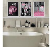 UGZDEA Modern Bathroom Canvas Pictures, Set of 4 Black and White Canvas Poster Set, Modern Funny Bathroom Wall Art Poster without Frame (3x20x30cm,C)