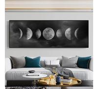 UGZDEA Moon Phases Canvas Poster, Abstract Minimalist Black White Moon Phases Canvas Painting, Living Room Bedroom Decoration Picture without Frame（A,50x150cm）