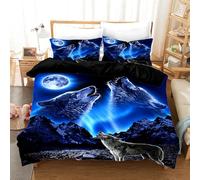 UGZDEA Wolf Bedding Set, 3D Animal Series Wolves Rose Print, Soft Microfibre Quilted Bedding Set, Adult Bedroom Decoration, A, 135x200cm