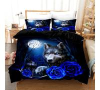 UGZDEA Wolf Bedding Set, 3D Animal Series Wolves Rose Print, Soft Microfibre Quilted Bedding Set for Adult Bedroom Decoration (B, 135x200cm)