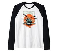 UH-60 Sikorsky Blackhawk Helicopter Flying Army Pilot Gift Raglan Baseball Tee