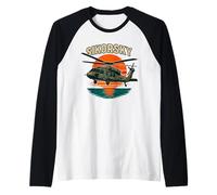 UH-60 Sikorsky Blackhawk Helicopter Flying Army Pilot Gift Raglan Baseball Tee