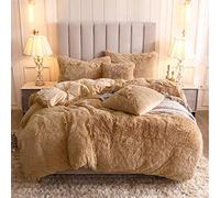 Uhamho Faux Fur Velvet Fluffy Bedding Duvet Cover Set Down Comforter Quilt Cover with Pillow Shams, Ultra Soft Warm (King, Camel)