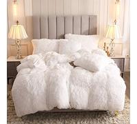 Uhamho Faux Fur Velvet Fluffy Bedding Duvet Cover Set Down Comforter Quilt Cover with Pillow Shams, Ultra Soft Warm and Durable (White, King)