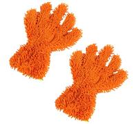 UHANBUT 2PCS Car Wash Mitts, Double Sided Chenille Microfiber Dusting Gloves with 5-Finger Design, Anti-Scratch Auto Interior Exterior Detailing Mitt for Cleaning Wheel Tight Spot (Orange)