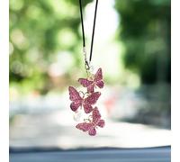 UHANBUT Bling Butterfly Diamond Car Hanging Accessories, Lucky Rhinestone Crystal Car Rear View Mirror Charm Decoration for Women, Cute Interior Ornament Pendant Accessories for Cars (Purple)