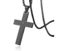 UHANBUT Cross Pendant for Car Mirror Hanging Accessory, Stainless Steel Car Rear View Mirror Charm, Lord's Prayer Necklace with Bible Verse, Auto Interior Decoration Ornament for Men/Women, 2×1.15