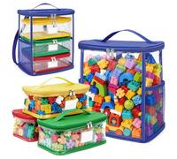 UHAPEER 4 Pack Toy Storage Bags with Clear Windows, PVC Waterproof Toy Organizer with Zipper & Lables, Reusable Toy Organizer Case for Blocks, Dolls, Kids Books, Board Games, Stationery, Building