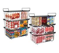 UHAPEER 6 Pack Stackable Chest Freezer Storage Baskets: 2.8mm Durable Metal Wire Organizers with Fold-Down Handle - Perfect for 198L Chest Freezers - Kitchen Frozen Goods Sort - Black - (37x18x14.5cm)