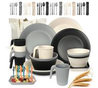UHAPEER 67Pcs Camping Dinner Set for 6 People,Plastic Picnic Dinner Sets,Unbreakable Plastic Dinner Plates,Bowls,Cups Set,Camping Plate Set,Picnic,BBQ,Party,Campervan, Kitchen Equipment