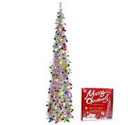 UHAPEER 6FT Collapsible Artificial Christmas Tree 180CM Pop Up Christmas Tinsel Tree Colored Glittering Sparkling Xmas Decoration Tree with Sequin for Christmas Wedding Home Party Decor Supplies