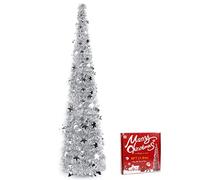 UHAPEER 6FT Collapsible Artificial Christmas Tree 180CM Pop Up Christmas Tinsel Tree Silver Glittering Sparkling Xmas Decoration Tree with Sequin for Christmas Wedding Home Party Decor Supplies