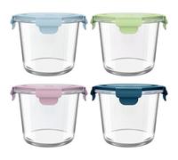 UHAPEER 710ml/23oz Glass Food Storage Containers, Airtight Leakproof Silicone Glass Soup Containers with Lids, Round Glass Food Containers & Kitchen Meal Prep Bowls, Freezer & Microwave Safe - 4 Pack