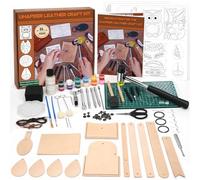 UHAPEER 88 Pcs Leather Working Kit: Leather DIY Craft Tools Set for Beginners with Stamping Dyeing Carving Sewing Edge Sealing with Video Tutorials for Wallets Earrings Keychains Crafts -Holiday Gifts