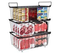 UHAPEER Freezer Organizer: 3-Pack Stackable Chest Freezer Basket with Handles - 2.8mm Metal Wire, Anti-Slip Bottom & Quick Freezer Foods & Meats for 5-7 Cu.Ft Refrigerator&Home&Kitchen (37x18x14.5cm)
