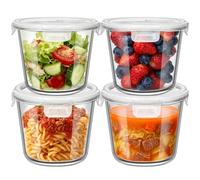 UHAPEER Round Glass Soup Storage Containers with lids, 710ml Transparent Glass Food Storage Containers Lids Airtight, Food Meal Prep Bowls for Soup, Microwave, Oven,Freezer, Dishwasher safe - 4 Pack