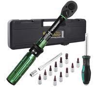 Uharbour 1/4" Torque Wrench Set, 1-15 Nm Bike Torque Wrench Set with Bits, Screwdriver Handle and Extension Rod, 72-Tooth Dual-Directional Ratchet, ±3% Accuracy & Calibration Certificate