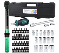 Uharbour 1/4" Torque Wrench Set 3-25 Nm, 60PCS Bike Torque Kit with 40-Piece Bit Set (Hex/Torx/PH/PZ/SL), 15pc Sockets (4-15mm), Extension Rod & Screwdriver Handle for Bicycle & Motorcycle