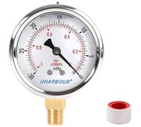 UHARBOUR Glycerin Filled Vacuum Pressure Gauge, 2-1/2" Clear dial,1/4"NPT Bottom Connection, Stainless Steel Case, Brass Movement, Dual Scales -30inHg/-1BAR-0