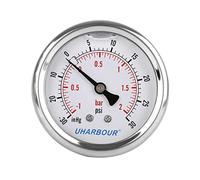 UHARBOUR Glycerin Filled Vacuum Pressure Gauge -30HG/30PSI, 2-1/2" Clear dial Vacuum Gauge,1/4"NPT Back Connection, Stainless Steel Case, Brass Movement, Dual Scales