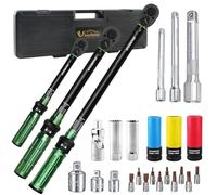 Uharbour Torque Wrench Set 1/4 3/8 1/2, 26 Pieces Torque Wrench Set 3-25, 5-60, 60-330Nm for Car, Motorcycle, Bike, ±3% Accuracy, Includes Spark Plug Sockets, Bits, Adapters and Extension Rods