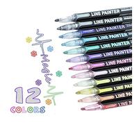 Uhat 12 Colours Double Line Outline Pens Glitter Metallic Pens Doodle Dazzle Pens for Gift Cards Writing, Painting, Scrapbooking, Craft Projects, DIY Photo Album
