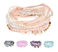 Uhat® Multi Layers Handmade Bracelet Bohemian Beaded Bracelet Colorful Strand Wrap Layered White Faux Pearl (Beige)