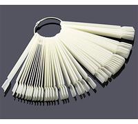 Uhat Pack 50 False Nail Art Tips Sticks Polish Display Fan-Shaped for Practice Starter Tools with Metal Ring (Beige)