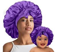 UHBYJM 2PCS Silk Bonnet for Sleeping Women Kids Shower Caps, Dark Purple + Dark Purple