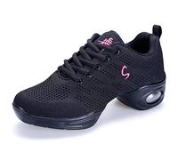 Uhclrr Mesh Dance Sneakers Pink White Black Soft Bbottom Jazz Sailor Ghost Step Square Dancing Shoes With Air Cushio(4.5UK, Black)