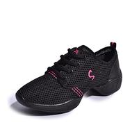 Uhclrr Women's Dance Shoes Soft Outsole Woman Mesh Breathable Jazz Hip Hop Sports Sneakers Ladies Girl's Modern Jazz Dancing Shoes(37EU, Black Rose)