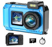 UHD 8K Underwater Camera, 70MP 33FT Waterproof Digital Camera 64GB Card, 16X Floatable Digital for Snorkeling