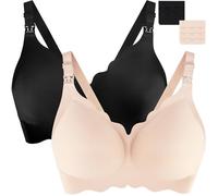 UHdod Nursing Bras for Breastfeeding, Maternity Bra for Pregnancy, Breastfeeding Bras for Women Maternity Bras for Women, Black + Nude, L