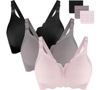 UHdod Nursing Bras for Breastfeeding, Maternity Bra for Pregnancy, Breastfeeding Bras for Women Maternity Bras for Women, Black + Grey + Pink, 3X-Large