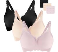 UHdod Nursing Bras for Breastfeeding, Maternity Bra for Pregnancy, Breastfeeding Bras for Women Maternity Bras for Women, Black + Nude + Pink, XL