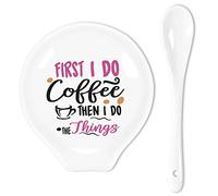 Uhealik Funny Coffee Colored Pattern Ceramic Coffee Spoon Holder-Coffee Spoon Rest -Coffee Station Decor Coffee Bar Accessories-Coffee Lovers Gift for Women Men-First I Do Coffee Then I Do The Things