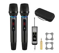 UHF Rechargeable Wireless Microphone for Singing with Handbag, Metal Handheld Dynamic Mic with Receiver, Karaoke Microphone Wireless for Speaker, Dj, 200ft Range of Cordless Mic 2 Pack Set Portable
